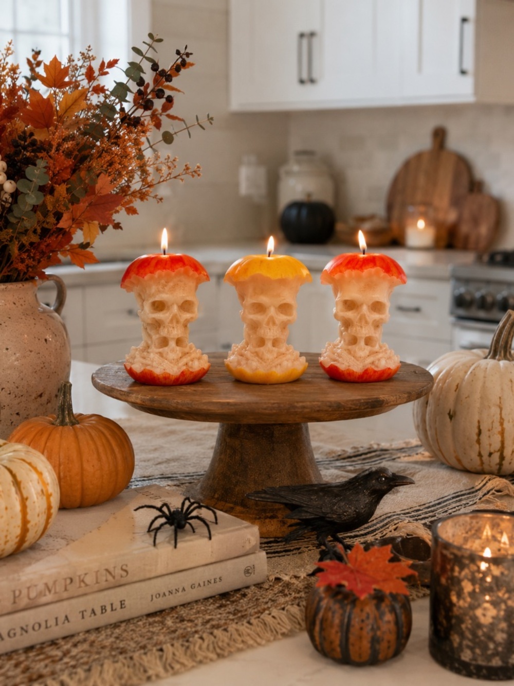 Set of 3 Handmade Halloween Skull Apple Candle | Spooky Fall Decor | - Picture 6 of 8